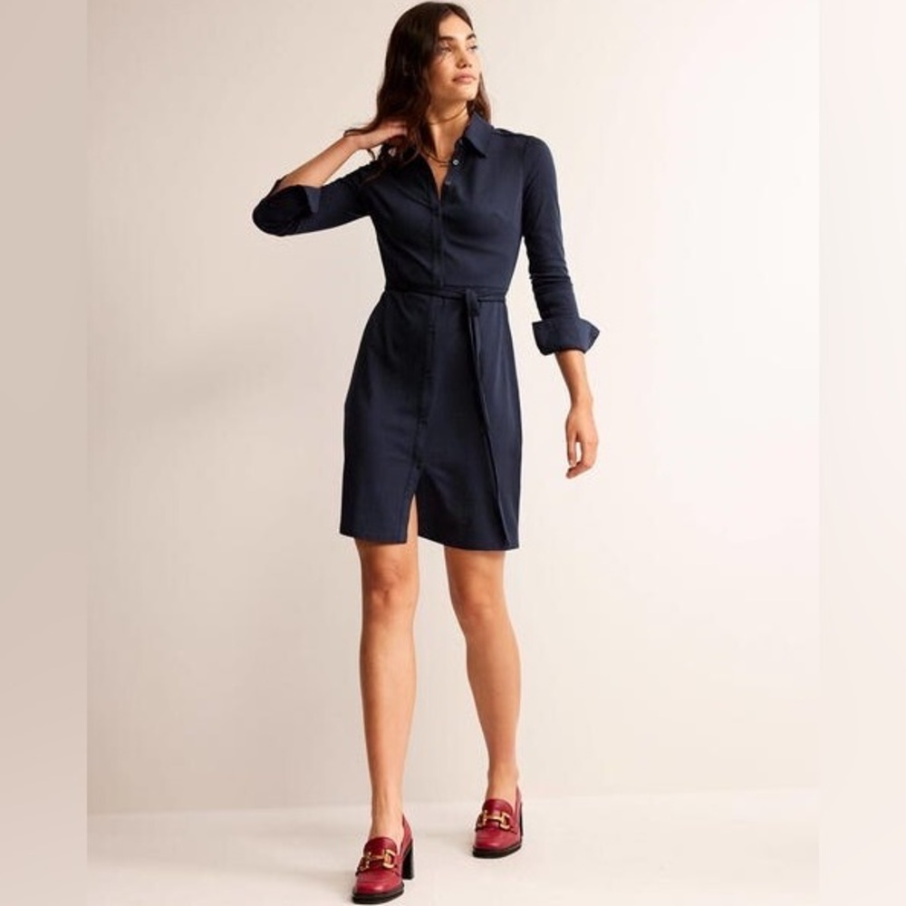 Boden Jessie Jersey Shirt Dress Navy Blue Long Sleeve 10